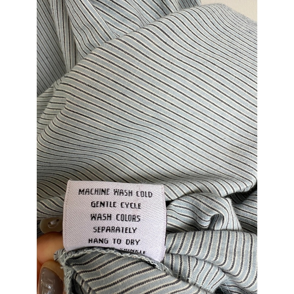 Tulip Blue Pinstripe Button Down Shirt Medium Long Sleeve Asymmetrical Lagenlook - Picture 4 of 7